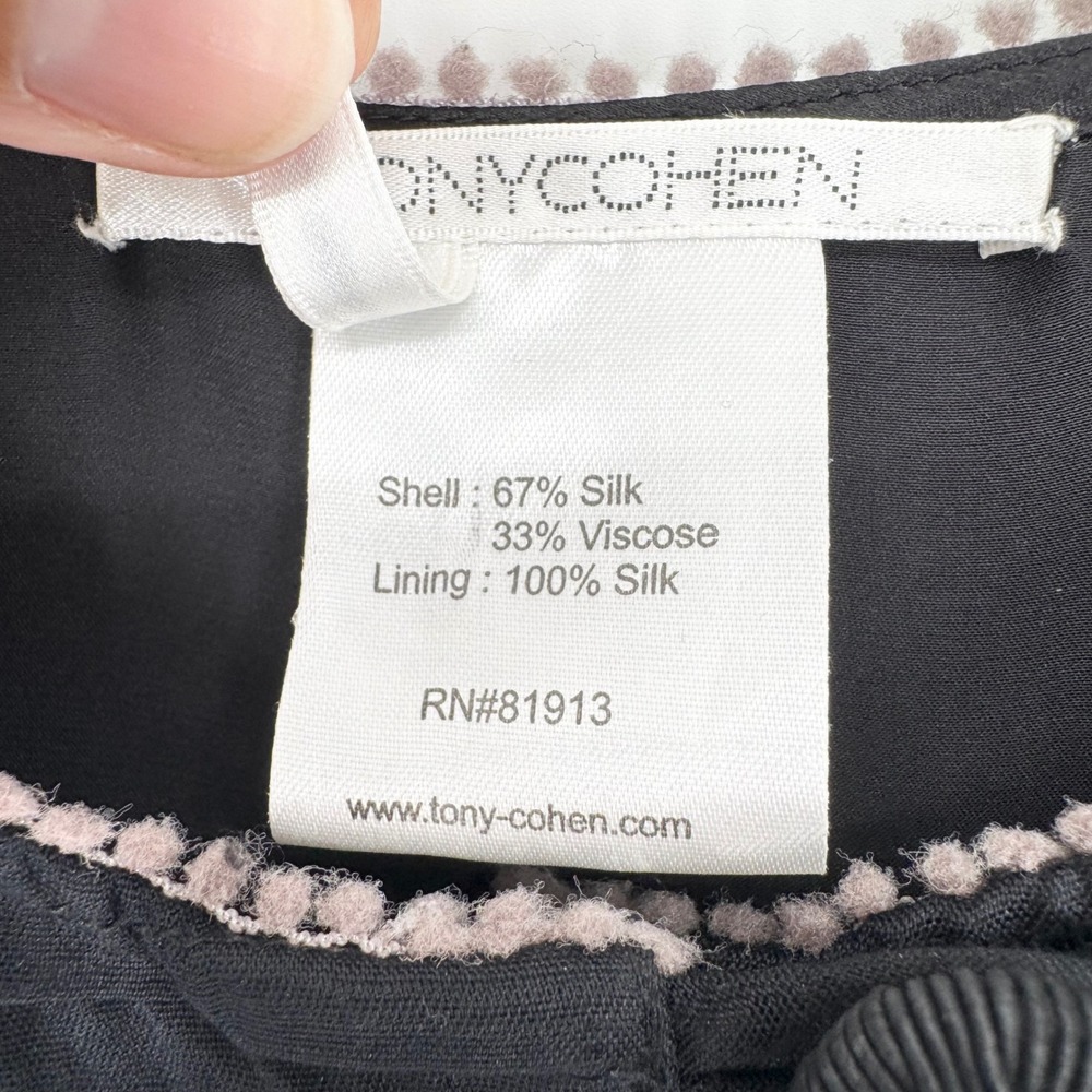 Tony Cohen Moody Whimsigoth 100% Silk Bell Sleeve Babydoll Dress Grey/Black Sz 6 - Picture 8 of 15